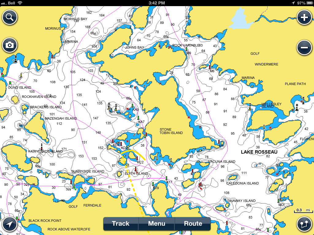 Tobin Island Lake Rosseau on the Navionics app on my iPad